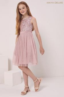 Roze - Maya Embellished Waist Tulle Party Dress - Meisjes (P50981) | €81