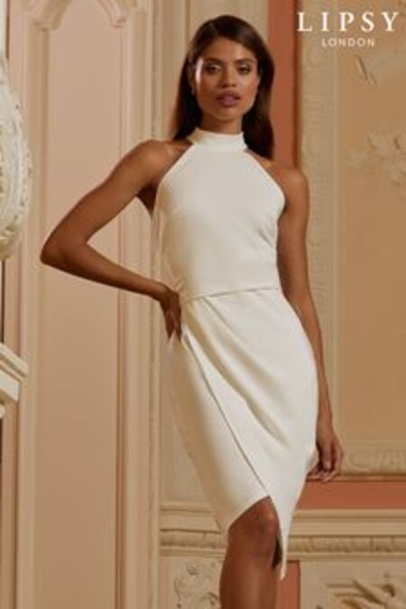 Lipsy White Halter Neck Asymmetric Bodycon Dress (P52022) | €58