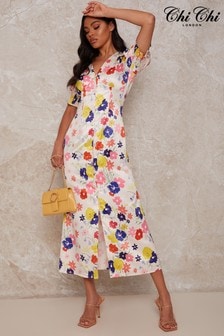 Živobarvna srednje dolga obleka s cvetličnim potiskom Chi Chi London (P52074) | €34