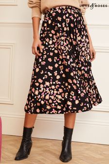 Love & Roses Black and Nude Pleated Midi Skirt (P53140) | $48