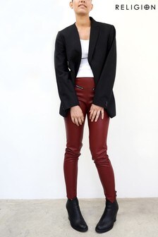 Religion Burgundy Steel Faux Skinny Leather Leggings With Zip Details (P53659) | €34