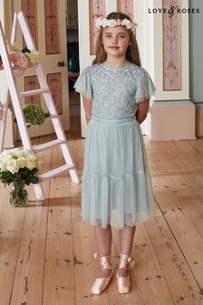 Love & Roses Mint Green Tulle Sequin Bodice Tiered Bridesmaid Dress (P54392) | CA$159 - CA$175