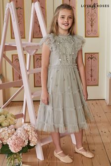 Love & Roses Grey Tulle Tiered Embellished Bridesmaid Dress (P54393) | $105 - $116