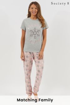 Society 8 Pink Snowflake Ladies Matching Family Christmas Pyjama Set (P54754) | KRW36,100