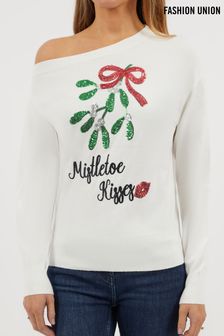 Fashion Union One Shoulder Christmas Jumper