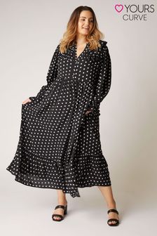 Yours Curve Black Fashion Frill Maxi Dress Polka Dot (P55211) | 267 QAR