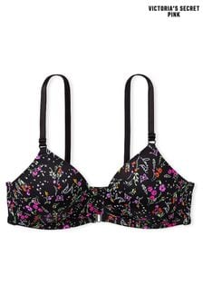 Victoria's Secret PINK Pure Black Floral Non Wired Lightly Lined Front Close Bra (P55282) | €40