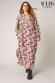 Yours Curve Neutral Floral Fashion Frill Maxi Dress (P56126) | €38