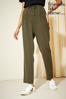 Friends Like These Khaki Green Tie Front Woven Cuffed Joggers (P57360) | €19