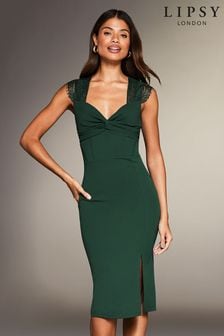 Lipsy Green Eyelash Short Sleeve Corset Bodycon Dress (P57363) | €83