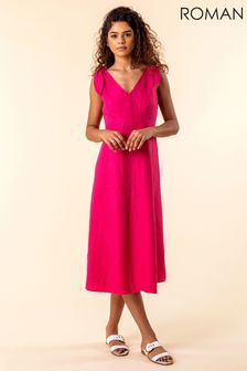 Roman Pink Tie Shoulder Detail Midi Dress (P57416) | €54