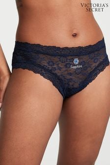 Victoria's Secret Noir Navy Blue Birthstone Embroidery Cheeky Lace Knickers (P57924) | kr182