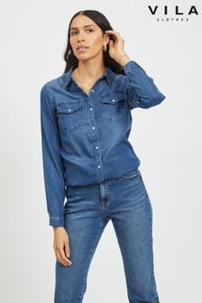 Albastru închis - Cămașă Vila din denim (P58358) | 251 LEI