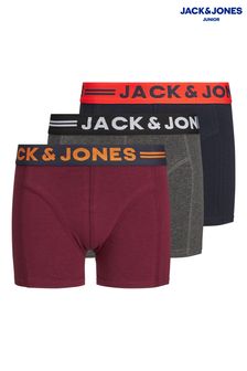 JACK & JONES JUNIOR Dark Grey Melange/Burgundy 3 Pack Boxers (P58714) | $27