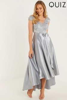Quiz Silver Lace Bardot Dip Hem Dress (P58753) | €43