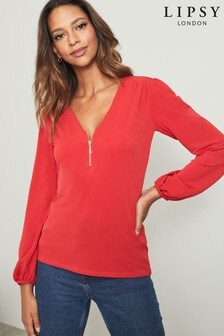 Lipsy Red Regular Zip Front Blouse (P61124) | $45