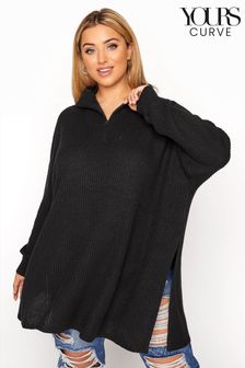 Yours Curve Black Fashion Jumper With Zip Trim and Side Splits (P61469) | 36 €