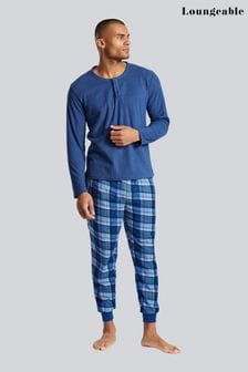 Loungeable Blue Checked Fleece Pyjama Set (P62187) | ₪ 121