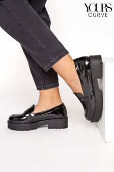 Yours Curve Black Extra-Wide Fit Chunky Patent Loafer (P63731) | R588