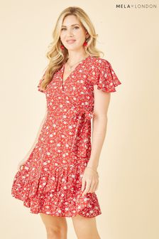 Mela Red Ditsy Floral Wrap Frill Dress (P63756) | €22.50
