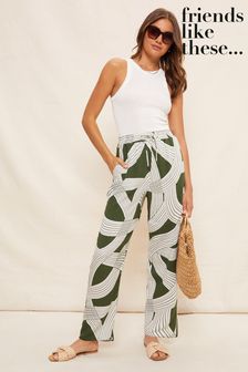 Friends Like These Khaki Green Woven Waist Tie Wide Leg Joggers (P63905) | €17