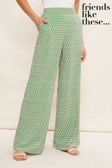 Friends Like These Green Print Wide Leg Trousers (P63907) | kr415