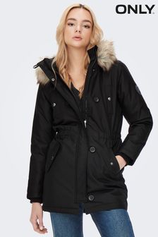 Only Black Parka Jacket With Faux Fur Hood (P64398) | $83