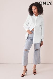 Only White Relaxed Workwear Longline Cotton Shirt (P64403) | $62