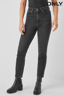 ONLY Washed Black Regular High Waist Cropped Straight Jeans (P64405) | €37