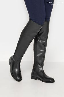 Long Tall Sally Black Stretch Over The Knee Leather Boot (P64727) | €58