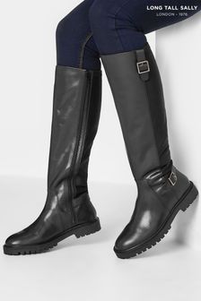 Long Tall Sally Black Leather Cleated Calf Boot (P65025) | €64
