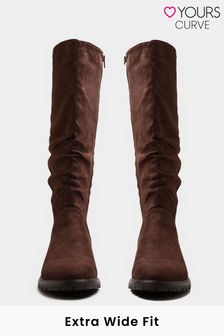 Yours Curve Brown Extra-Wide Affi Ruche Cleated Boot (P65099) | $91