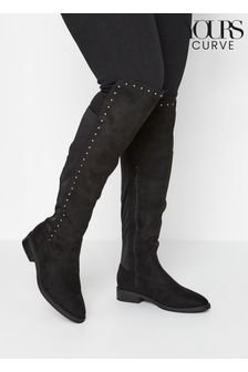 Široki visoki škornji čez koleno s stranskimi zakovicami Yours Curve (P65100) | €29