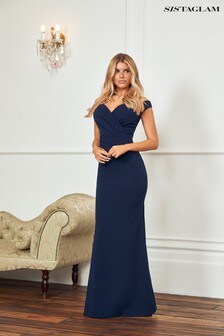 Sistaglam Navy Blue Scuba V-neck Maxi Dress (P65218) | €52