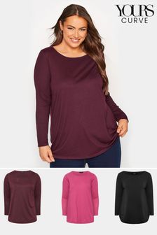 Yours Curve Pink 3 Pack Long Sleeve Scoop Neck T-Shirts (P65293) | 39 €