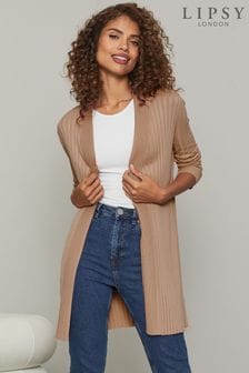 Lipsy Camel Regular Knitted Pleated Ribbed Cardigan (P66179) | $44