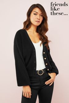 Friends Like These Black Button Cuff V Neck Cardigan (P66768) | ₪ 76