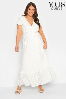 Yours Curve White Frill Short Sleeve Maxi Broidery Dress (P66809) | 125 zł