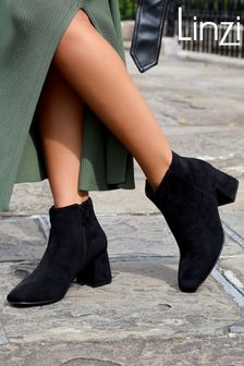 Linzi Black Suede Verse Faux Suede Square Toe Low Heel Boot (P67054) | 58 €