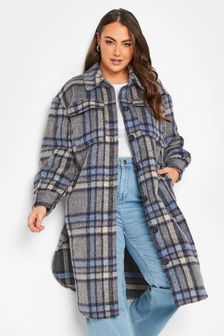 Yours Curve Blue Checked Midi Shacket (P67111) | €69