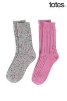 Totes Grey Twin Pack Thermal Wool Blend Socks (P67224) | OMR8