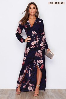 Girl In Mind Navy Floral Print Wrap Maxi Dress (P67325) | 56 €