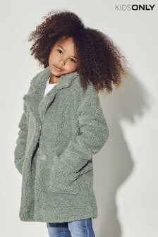 ONLY KIDS Sage Green Teddy Bear Coat (P67390) | €43