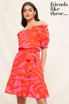 Friends Like These Red Bardot Short Sleeve Belted Mini Dress (P67690) | 188 QAR