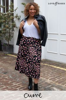 Love & Roses Black and Nude Curve Pleated Midi Skirt (P68137) | 20 €