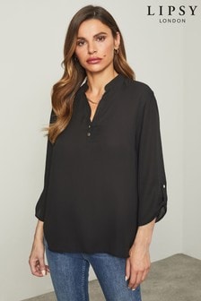 Lipsy Black Grandad Collar Blouse (P68295) | €18