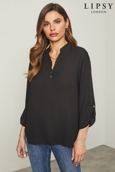 Schwarz - Lipsy Bluse mit Grandad-Kragen (P68295) | 20 €