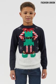 Elf în zăpadă - Pulover cu model de Crăciun asortat cu membrii familiei pentru băieți Fashion Union (P68478) | 166 LEI