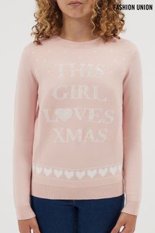 Cu text Girl Loves Xmas - Pulover Fashion Union cu model Crăciun (P68485) | 166 LEI