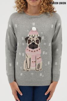 Fashion Union Pug Christmas Jumper (P68493) | 27 €
